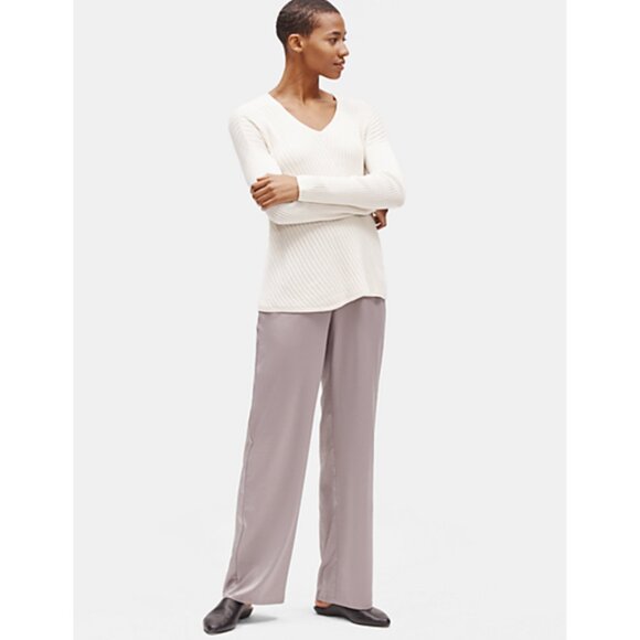 New w/Tags Eileen Fisher - Recycled Polyester Satin Straight Leg Pants, Briar L - Picture 2 of 13